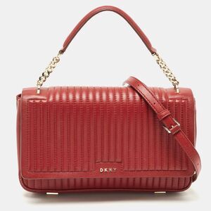 Dkny Red Pinstripe Quilted Leather Gansevoort Top Handle Bag